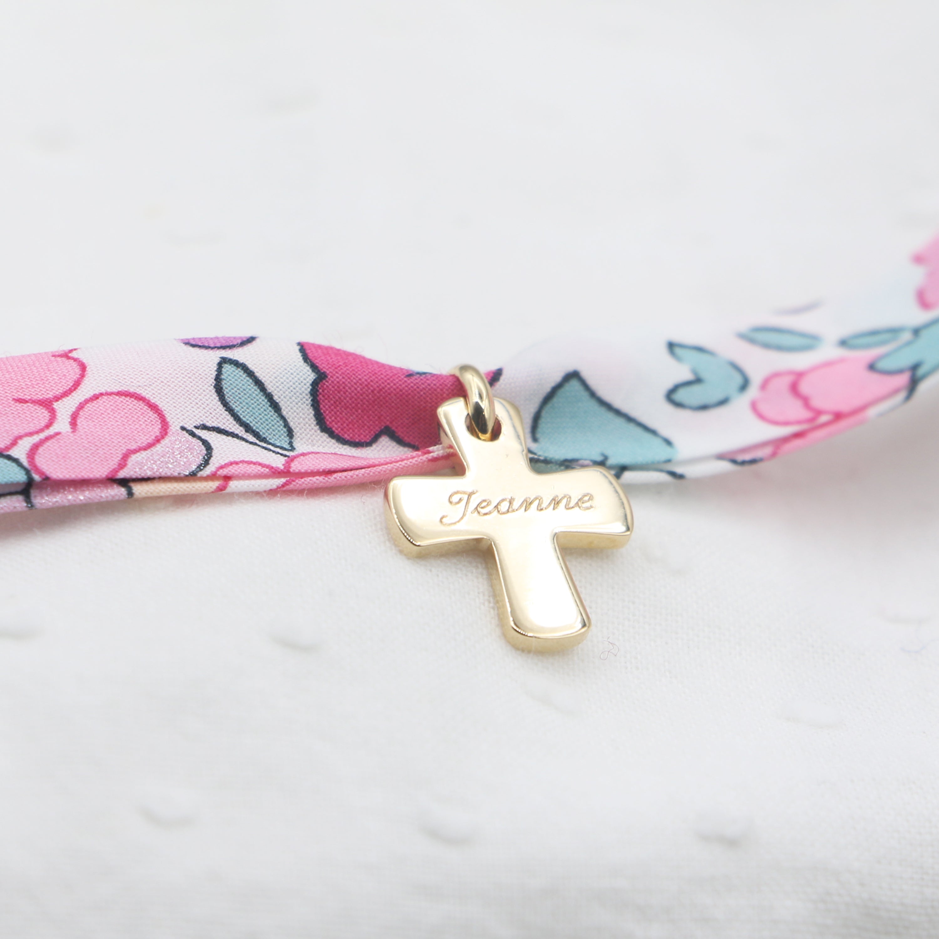Bracelet Croix Liberty Argent 925 ou Plaqué Or 18K – Gravure prénom Communion