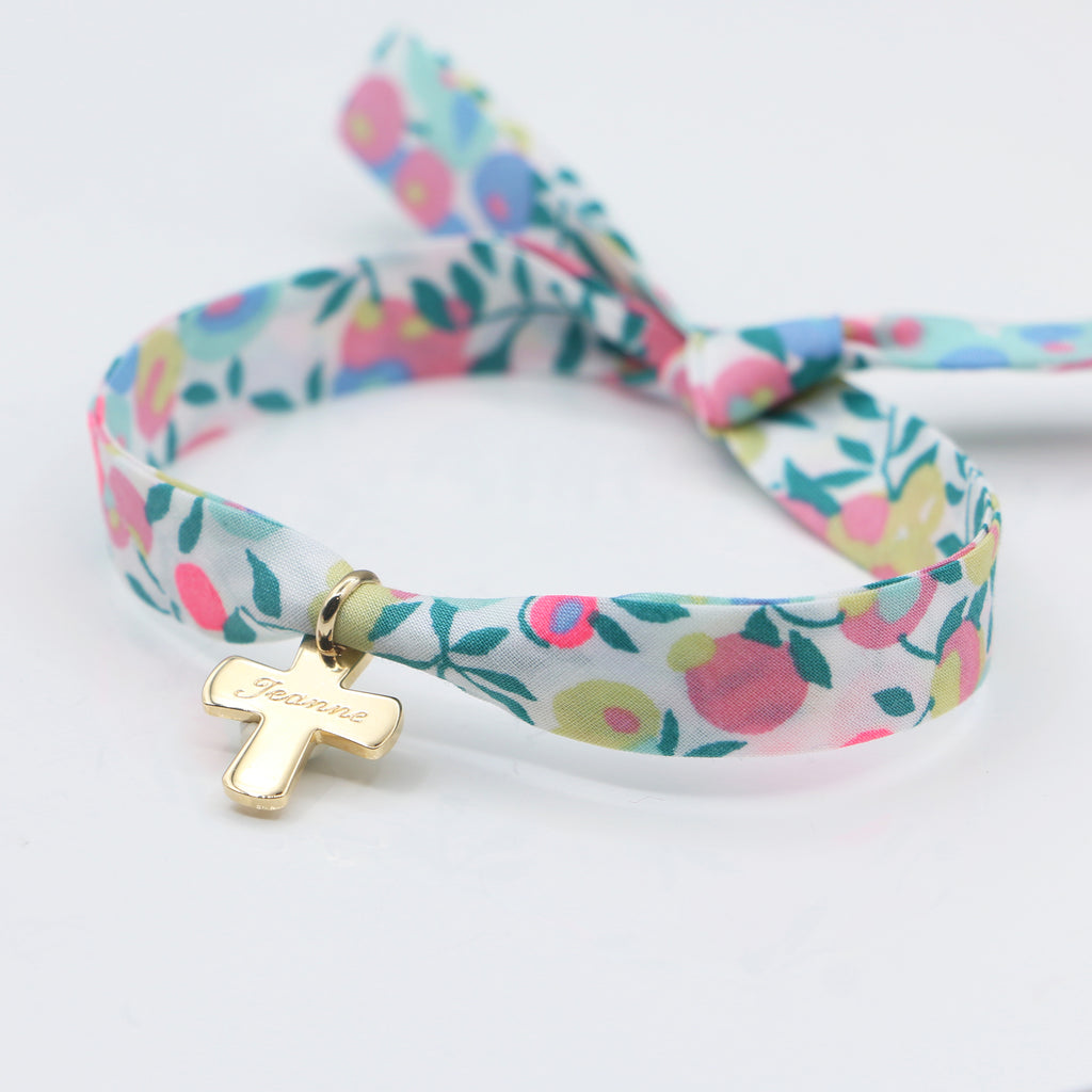 Bracelet Croix Liberty Argent 925 ou Plaqué Or 18K – Gravure prénom Communion