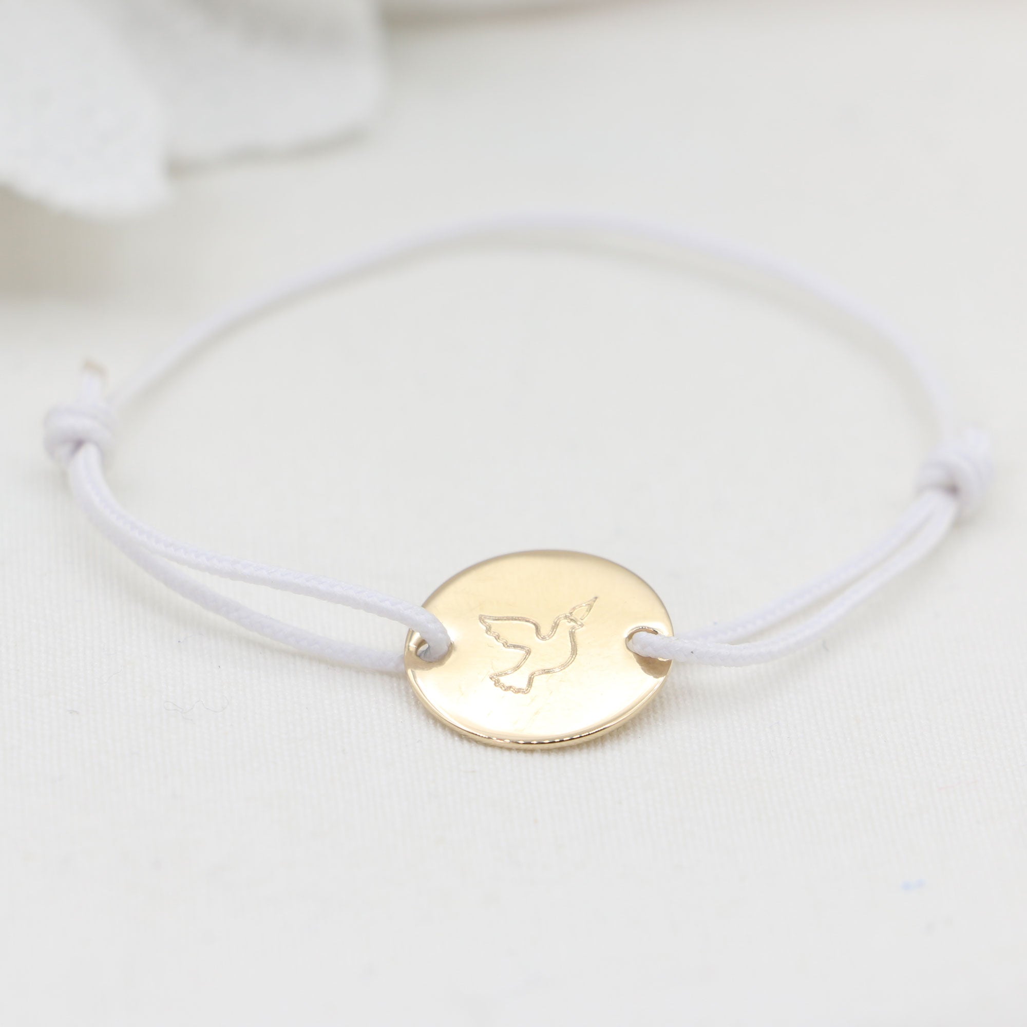 Bracelet Médaille Colombe Argent 925 ou Plaqué Or 18K – Gravure prénom Communion