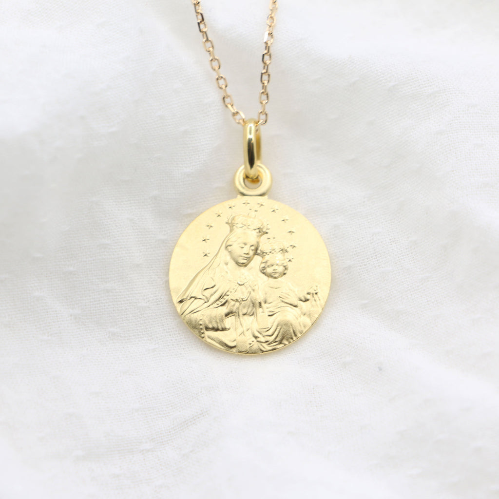 Médaille Vierge du Mont Carmel Scapulaire Plaqué Or 18K