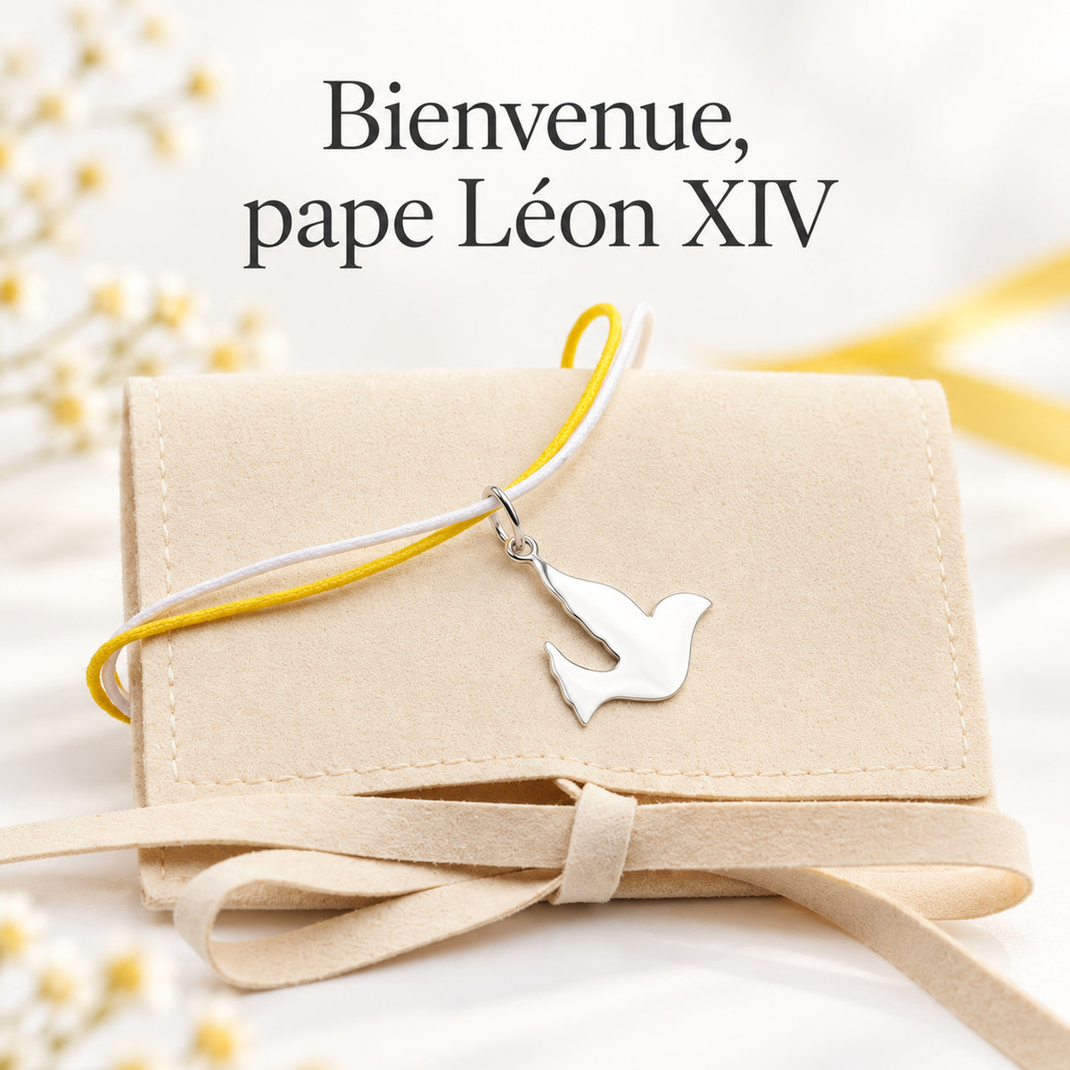 Bracelet Colombe cordon Argent 925 – Gravure prénom Confirmation