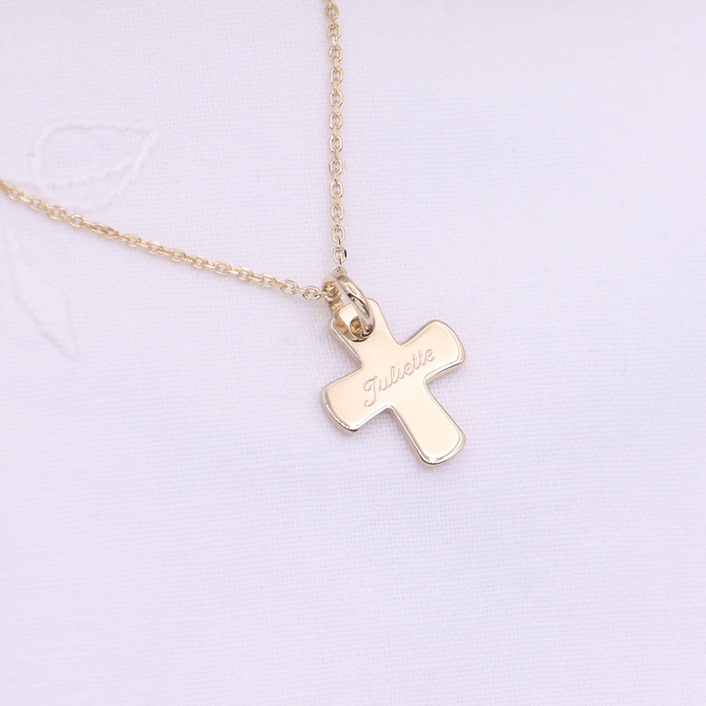 Collier Croix Argent 925 ou Plaqué Or 18K – Gravure prénom Communion