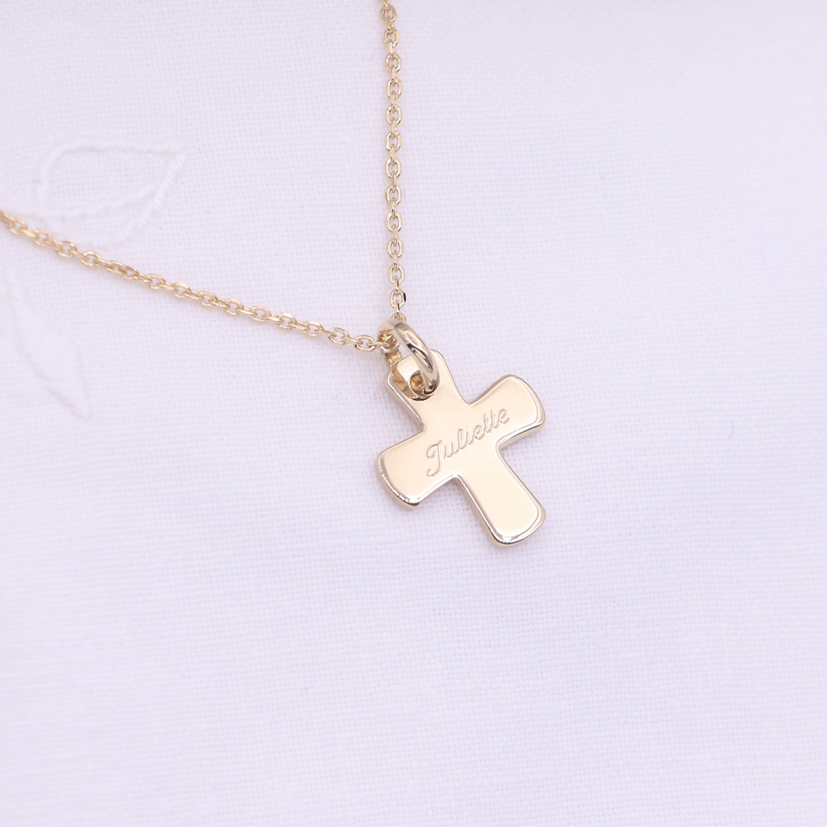 Collier Croix Argent 925 ou Plaqué Or 18K – Gravure prénom Communion