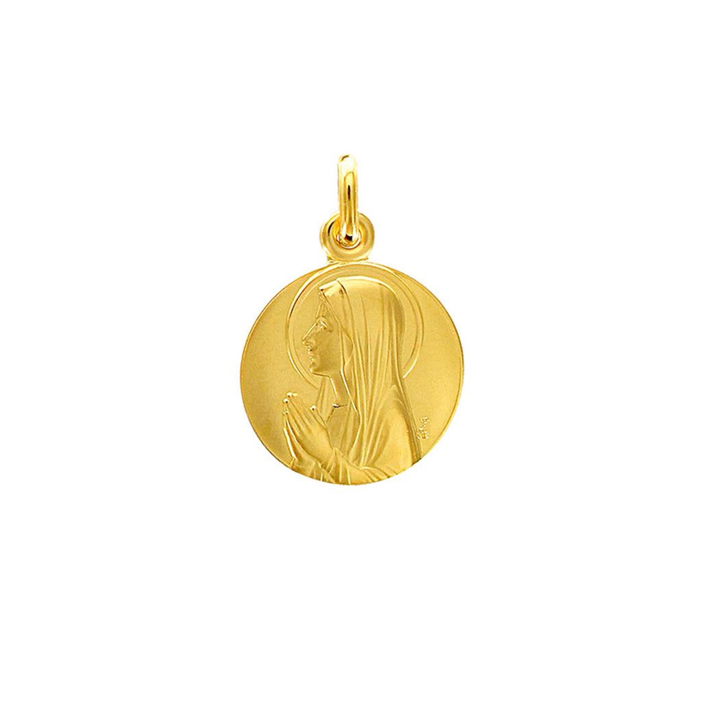 Collier Médaille Vierge Marie en Prière Plaqué Or 18K – Gravure Baptême