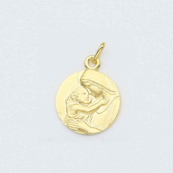 Collier Médaille Vierge à l’Enfant Plaqué Or 18K – Gravure prénom Baptême