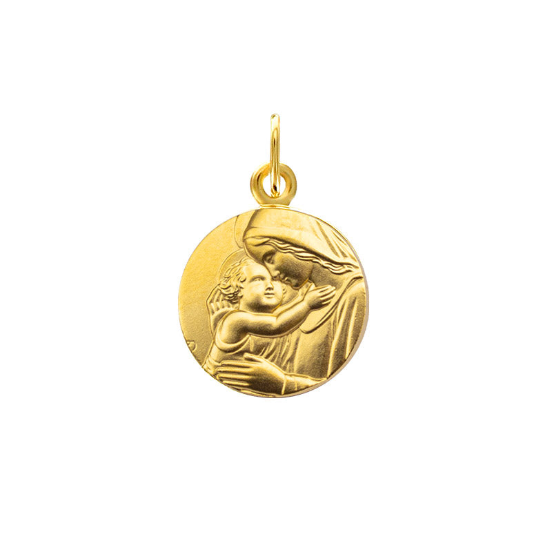 Collier Médaille Vierge à l’Enfant Plaqué Or 18K – Gravure prénom Baptême